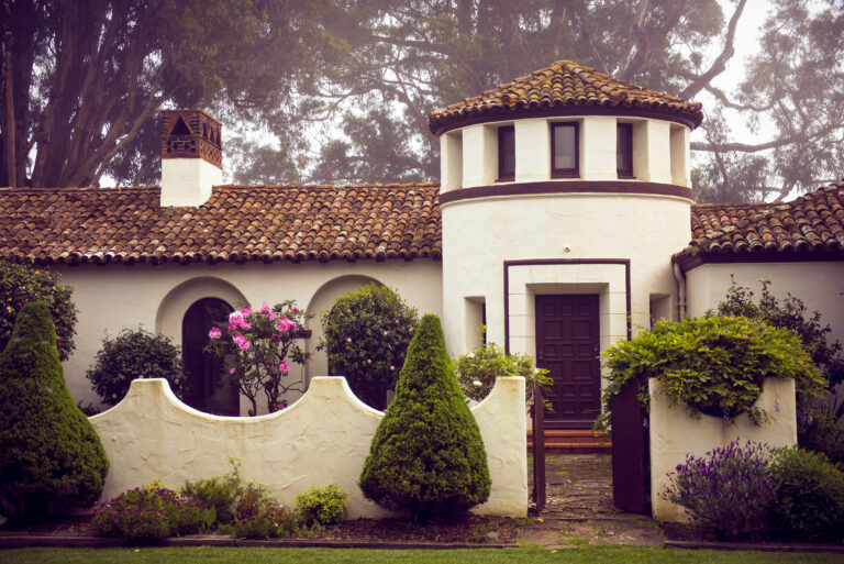 Spanish-style home with stucco walls and tile roofing, common in Southern California.